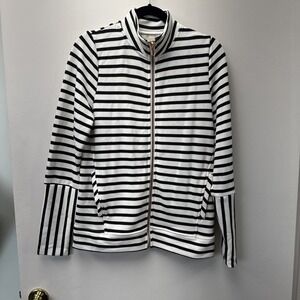 Stripe Mock Neck Zip Up Sweatshirt